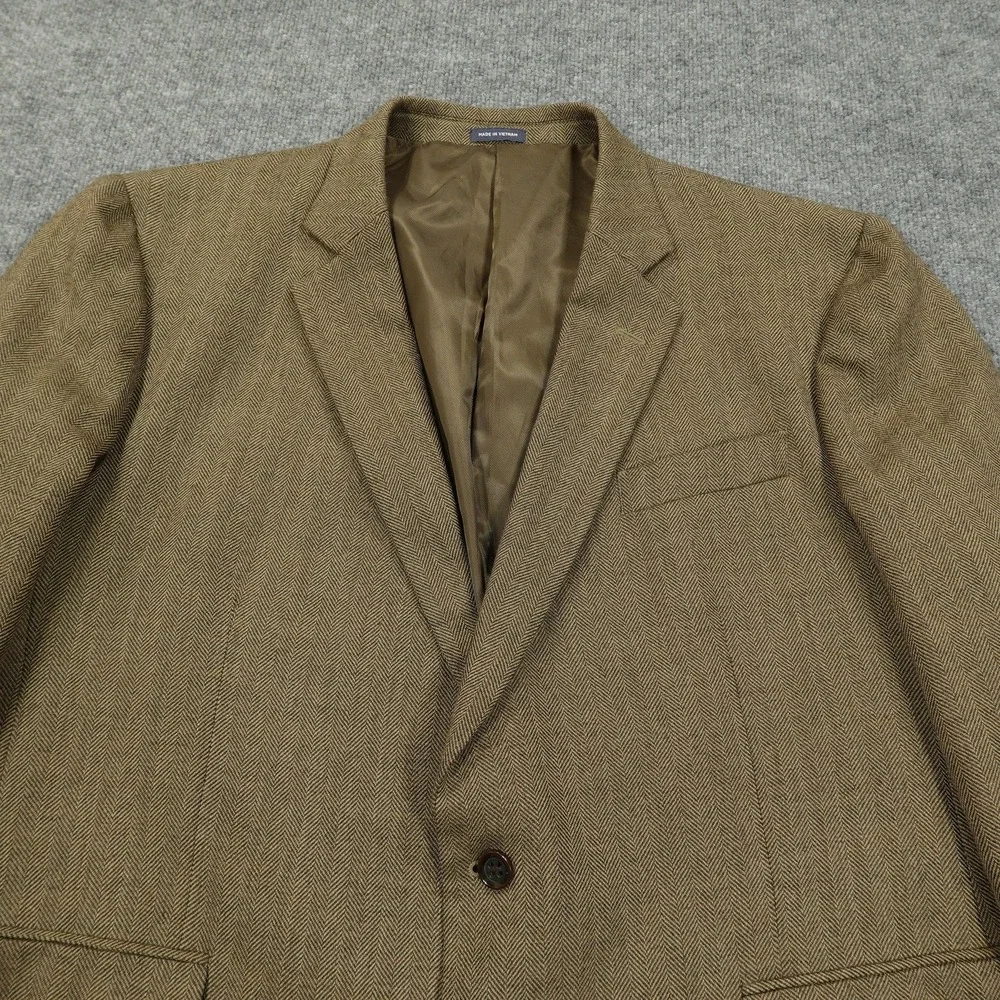 Stafford Sport‎ Coat Mens 50 Regular Brown Merino Wool Classic Fit Herringbone